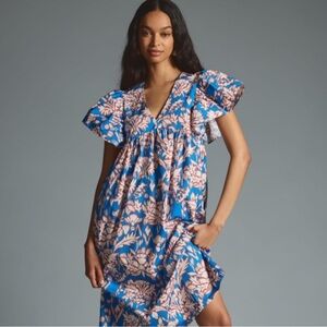 Maeve by Anthropologie 100% cotton flutter sleeve baby doll dress size M